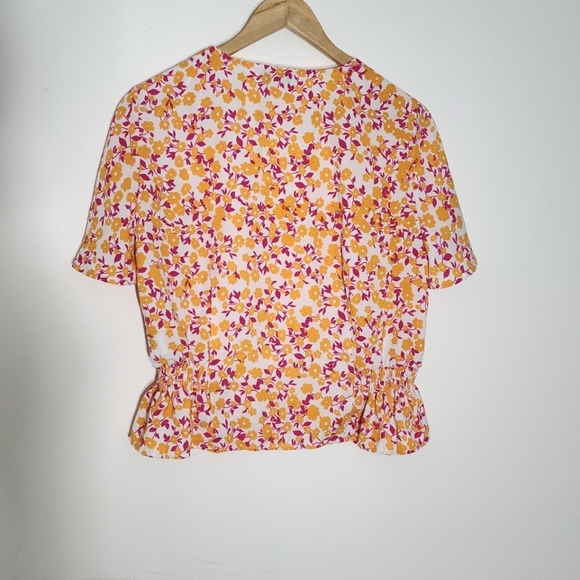 TOPSHOP Yellow & Pink Floral Button Down Top - Picture 2 of 9